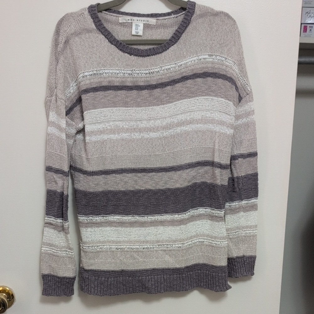 Max Studio Women's Striped Sweater - Gray and Cream